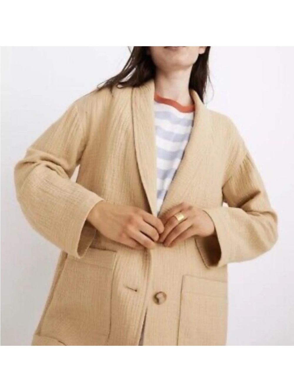Madewell Womens Lightspun Dorset Blazer Tan Textured Open-Front Coat